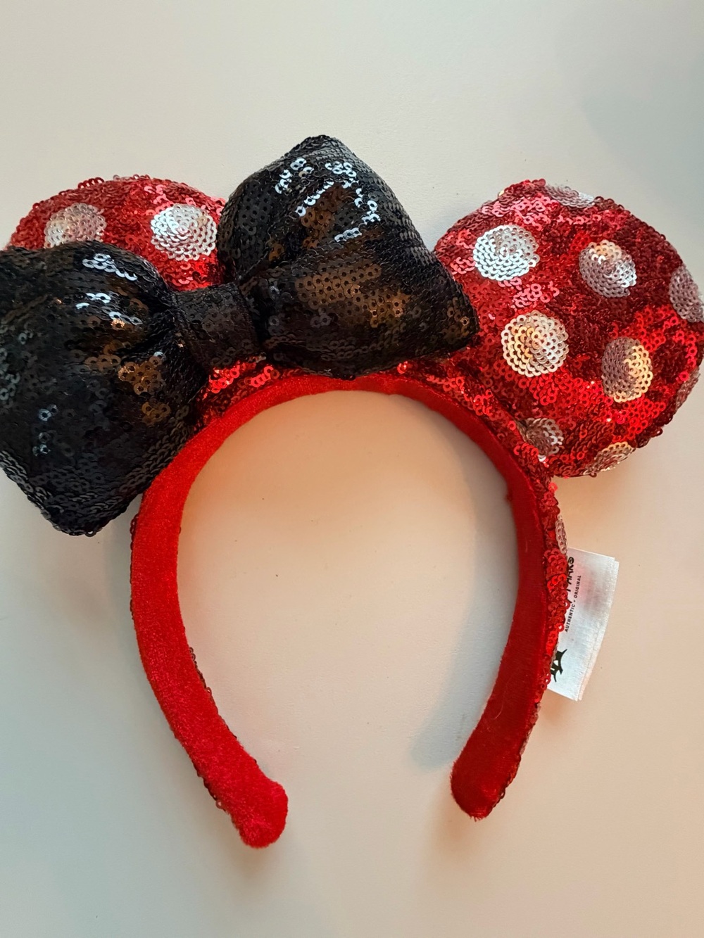 Disney Red Sequin Minnie Ears Headband with Black Sequin Bow